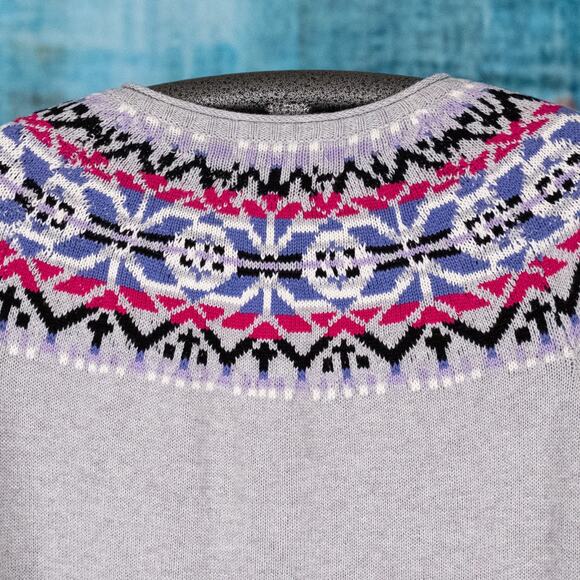 Woman Within Fair Isle Cable Knit Cardigan Sweater Size 18/20 100% Cotton Cozy - Picture 5 of 6